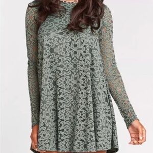 Show Me Your MuMu Tyler Tunic A Line Long Sleeve Scoop Neck Lace Dress Green S